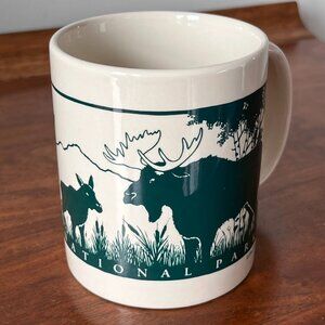 Vintage Glacier National Park Mug Moose Family 1994 Sands Green Wildlife Cup